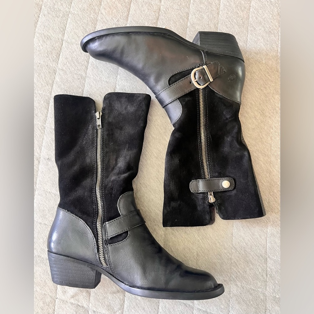 BORN Sx 8 Walker Mid Calf Black Leather & Suede Boots Original $180 Exc Cond